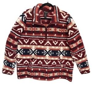 Wrangler Retro Womens XL Aztec Sherpa Fleece Quarter Zip Pullover Southwestern